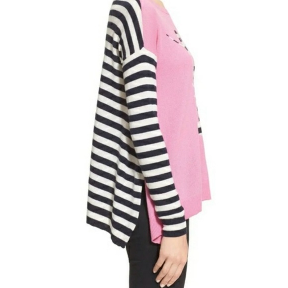 Autumn Cashmere 100% cashmere Pink Striped Lobster Sweater sz S - Picture 2 of 7